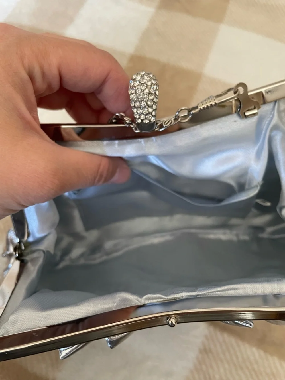 Silver Ruffled Crystal-Embellished Women's Clutch 6X9 inches